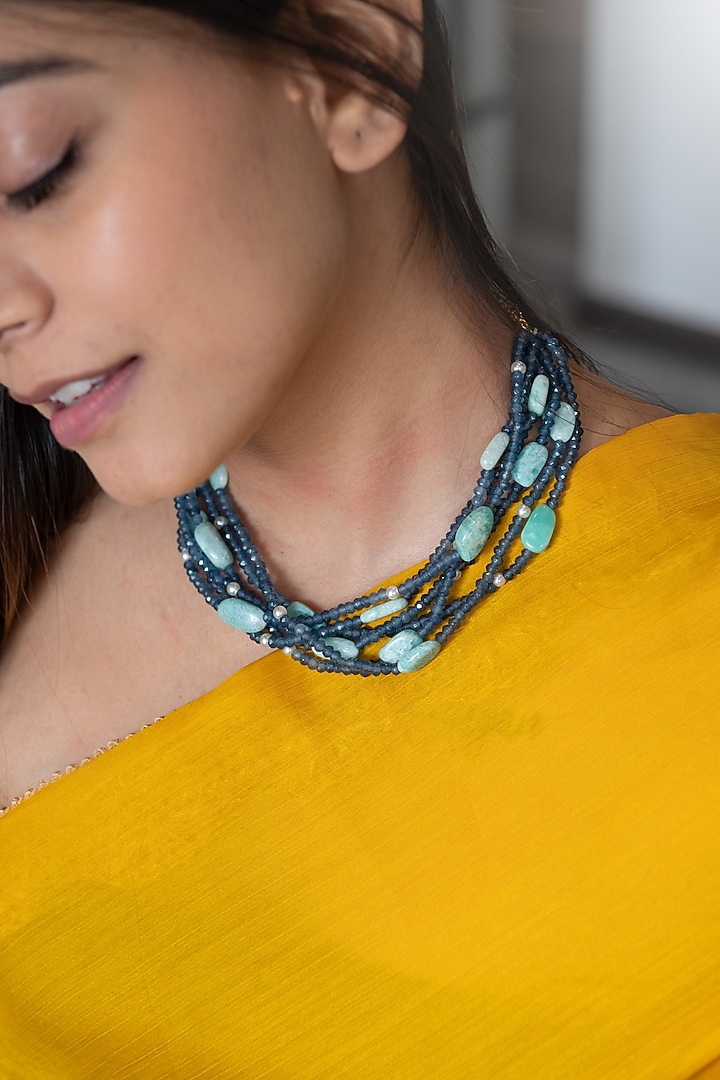 Gold Plated Blue Onyx & Agate Choker Necklace by Do Taara at Pernia's Pop Up Shop