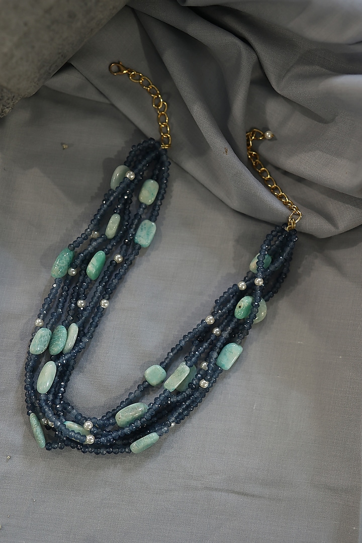 Gold Plated Blue Onyx & Agate Choker Necklace by Do Taara at Pernia's Pop Up Shop