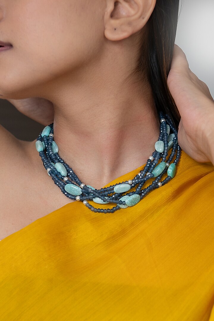 Gold Plated Blue Onyx & Agate Choker Necklace by Do Taara at Pernia's Pop Up Shop