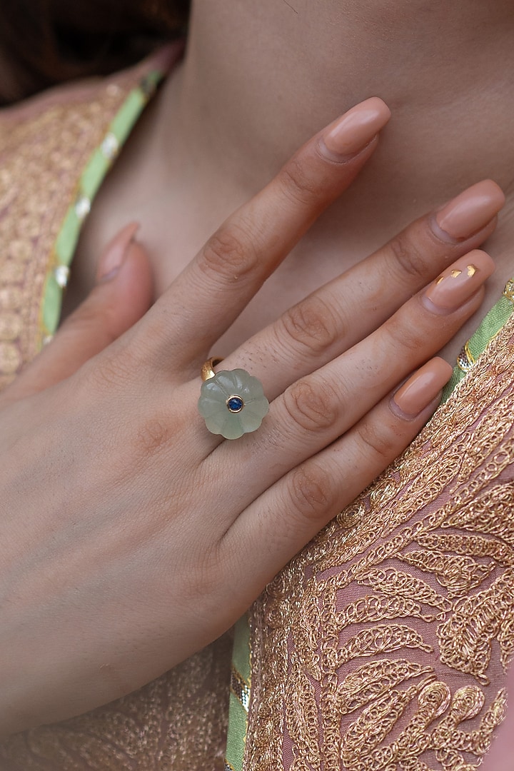 Gold Plated Mint Natural Stone Ring by Do Taara at Pernia's Pop Up Shop
