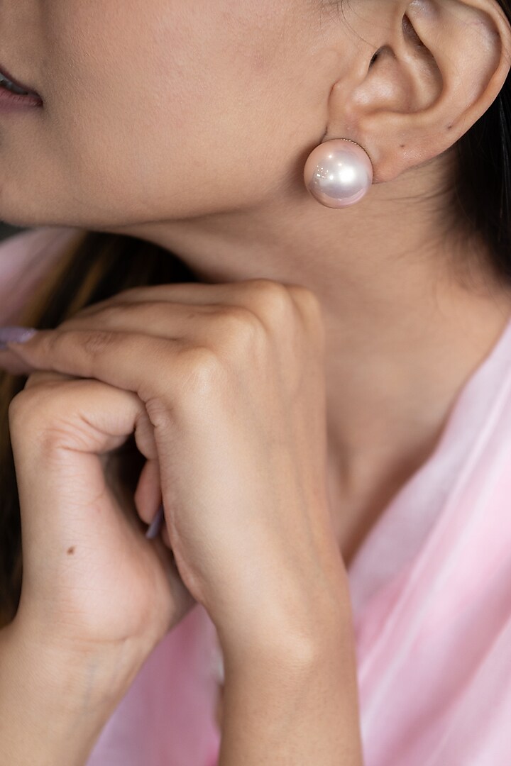 Rose Gold Plated Pearl Stud Earrings by Do Taara at Pernia's Pop Up Shop