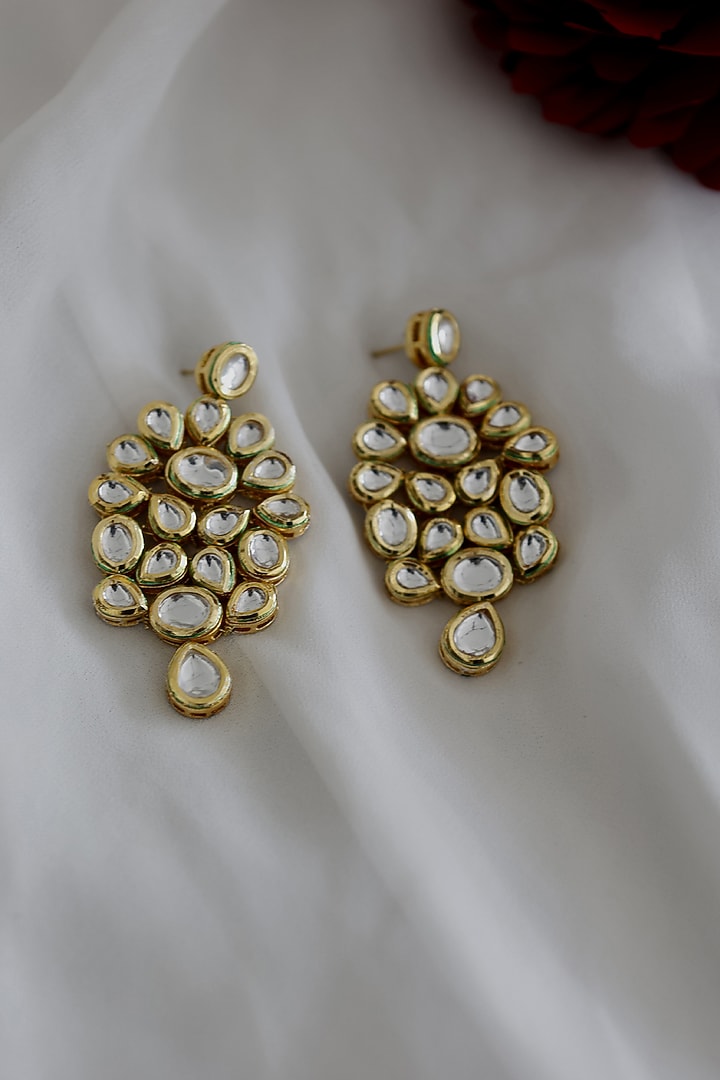 Gold Plated Kundan Polki Floral Earrings by Do Taara at Pernia's Pop Up Shop