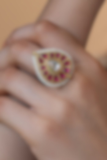 Gold Plated Red Kundan Polki Ring by Do Taara at Pernia's Pop Up Shop