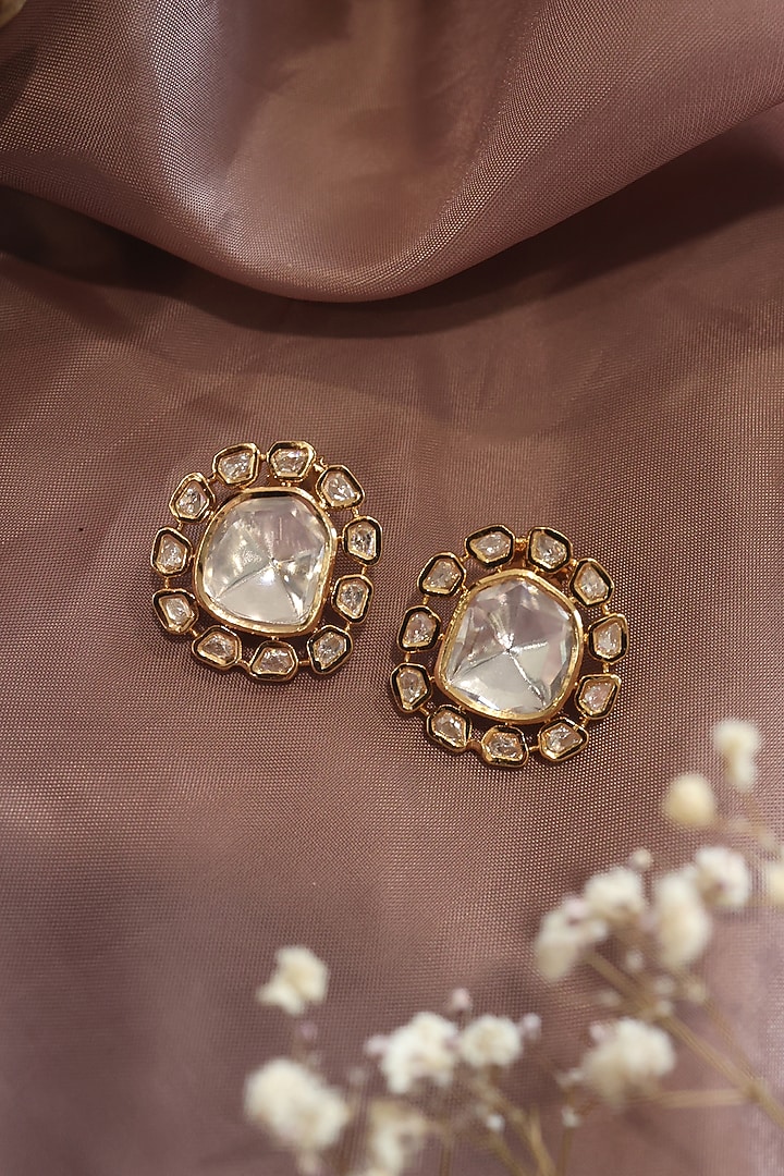 Gold Plated Kundan Polki Stud Earrings by Do Taara at Pernia's Pop Up Shop
