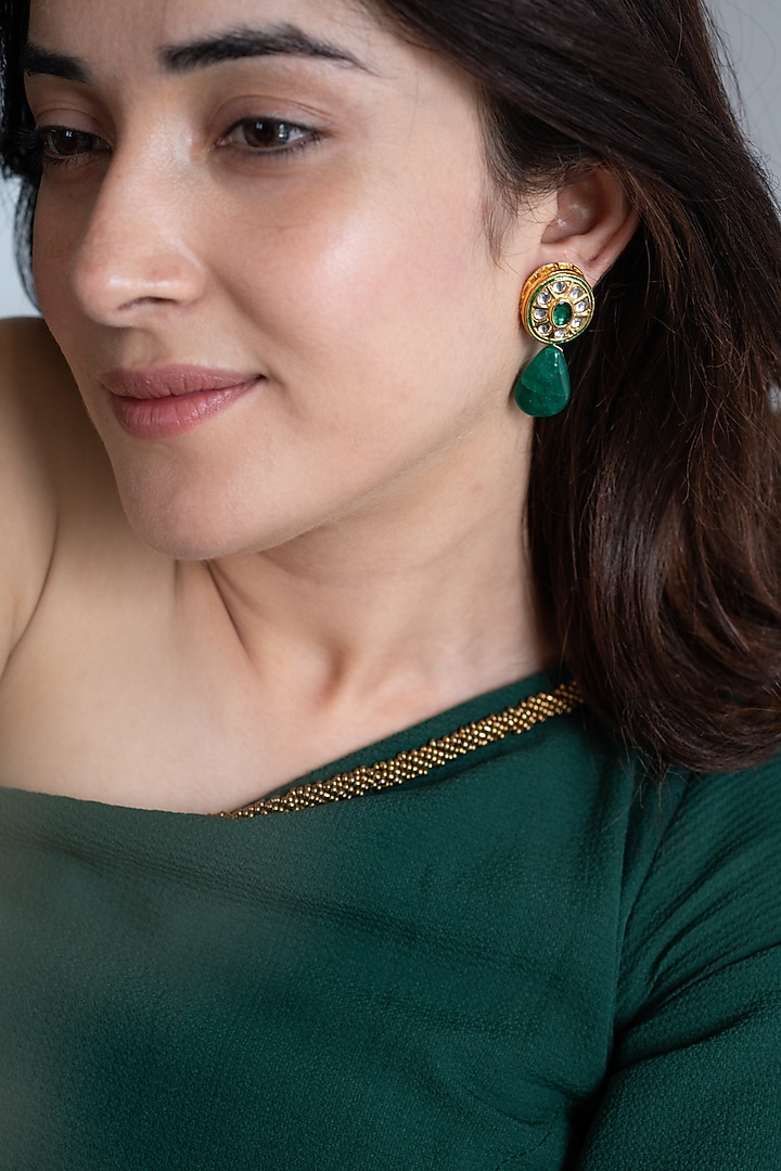 Gold Plated Kundan Polki Dangler Earrings by Do Taara at Pernia's Pop Up Shop