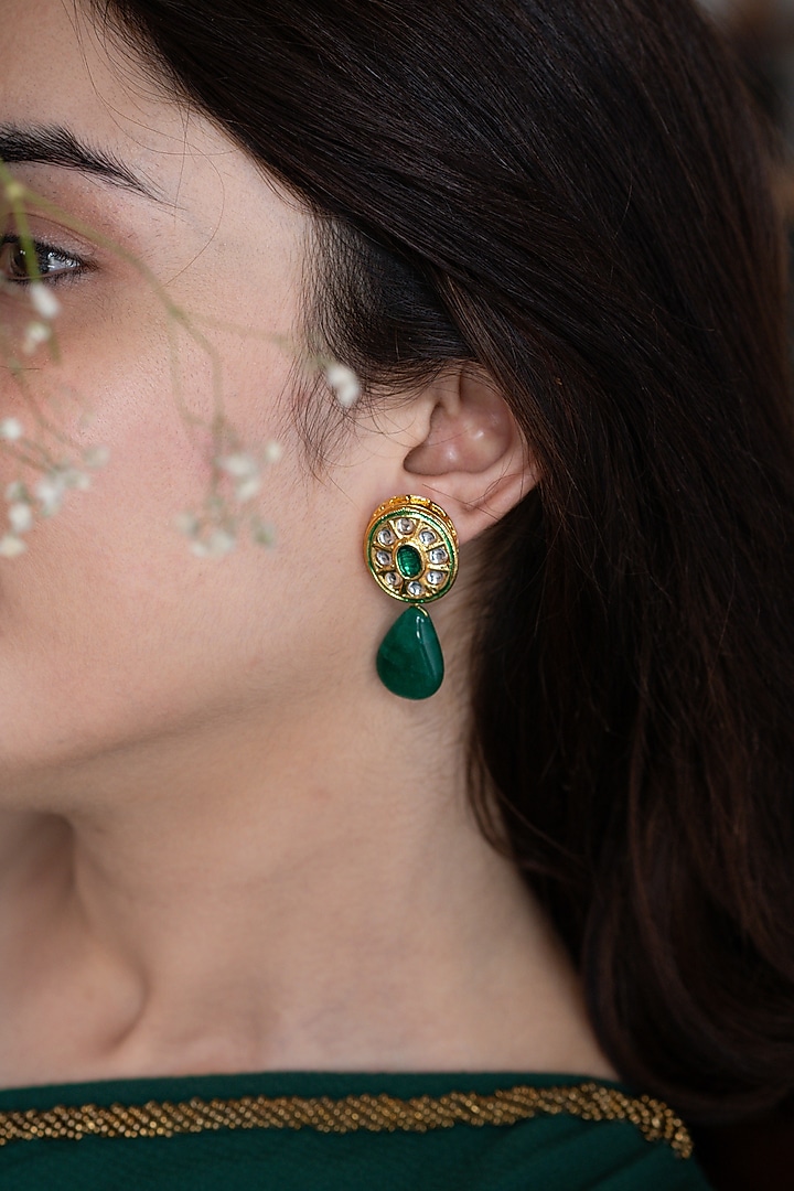 Gold Plated Kundan Polki Dangler Earrings by Do Taara at Pernia's Pop Up Shop