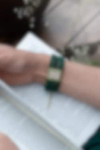 Gold Plated Green Kundan Polki & Natural Stone Bracelet by Do Taara at Pernia's Pop Up Shop