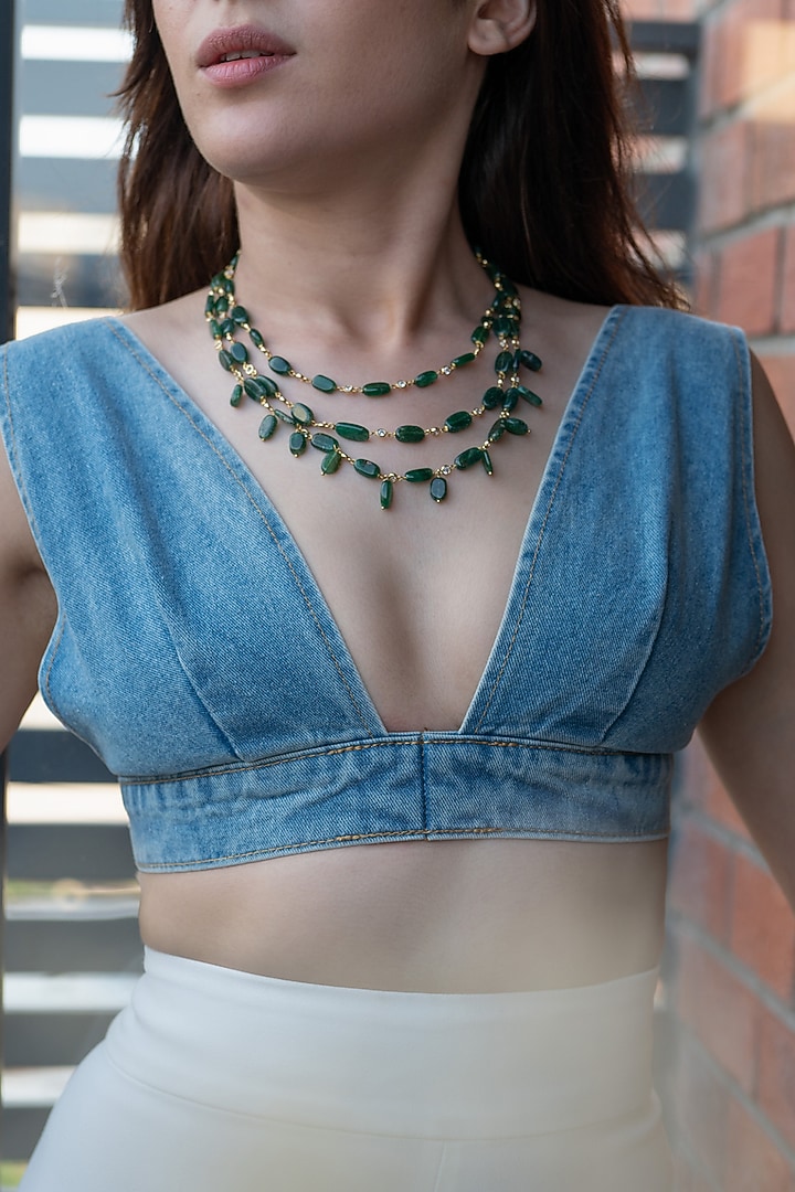 Gold Plated Green Natural Stone Layered Necklace by Do Taara at Pernia's Pop Up Shop