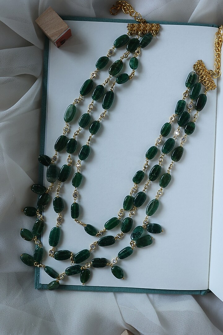 Gold Plated Green Natural Stone Layered Necklace by Do Taara at Pernia's Pop Up Shop