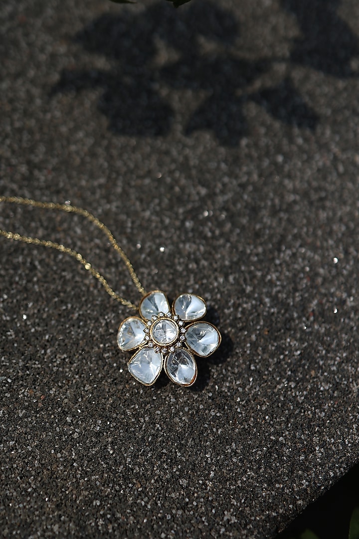 Gold Plated Kundan Polki Polki Floral Pendant Necklace by Do Taara at Pernia's Pop Up Shop