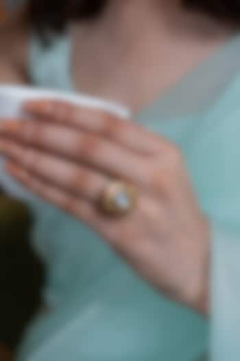 Gold Plated Red Kundan Polki Stone Ring by Do Taara at Pernia's Pop Up Shop