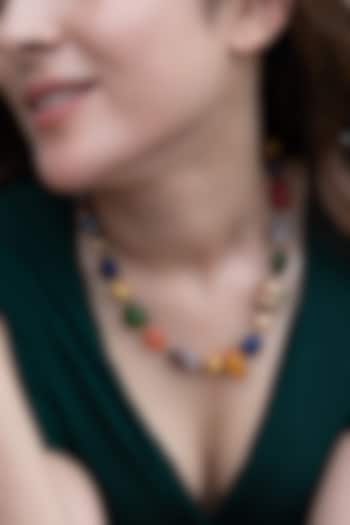 Gold Plated Navratna Stone Necklace by Do Taara at Pernia's Pop Up Shop