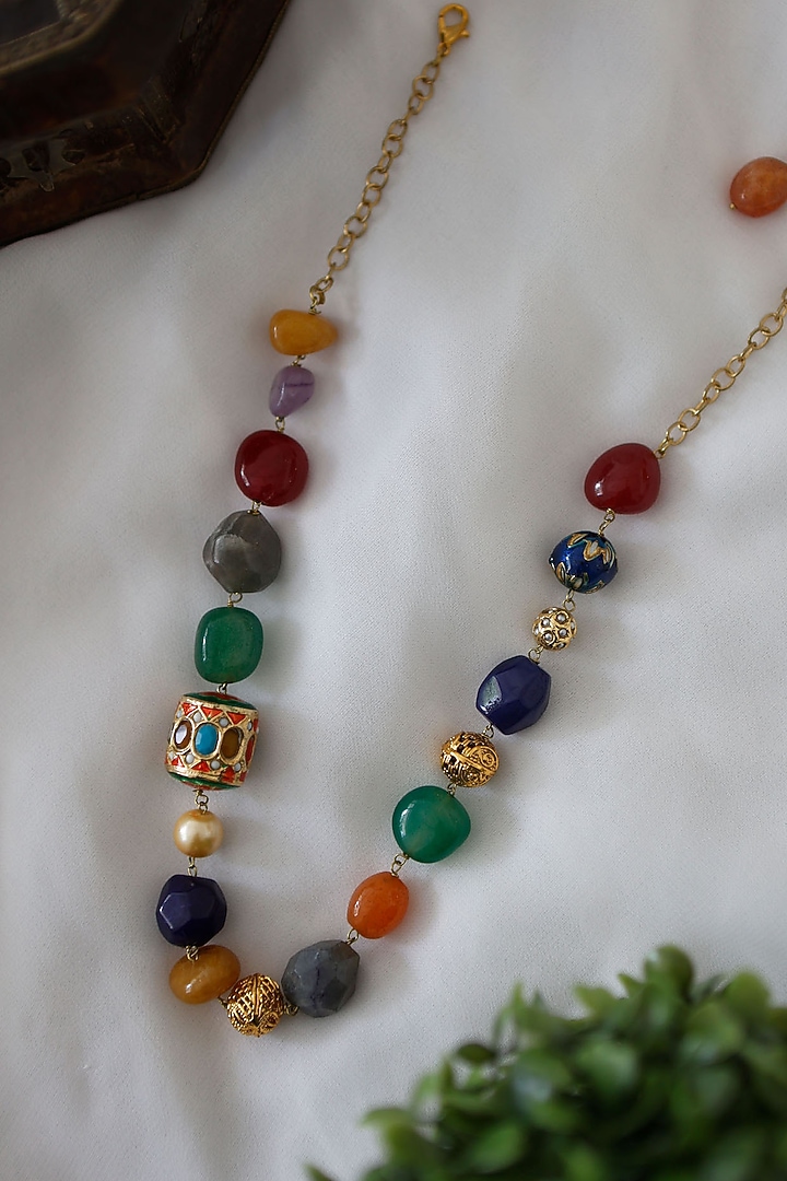 Gold Plated Navratna Stone Necklace by Do Taara at Pernia's Pop Up Shop