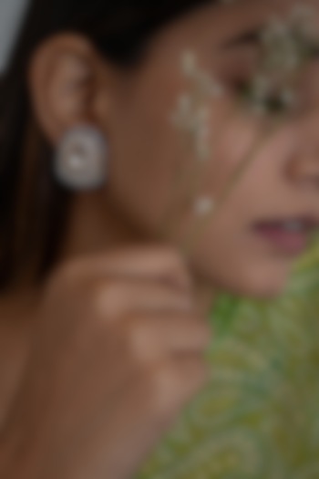 Two-Tone Plated Kundan Polki & Cubic Zirconia Stud Earrings by Do Taara at Pernia's Pop Up Shop