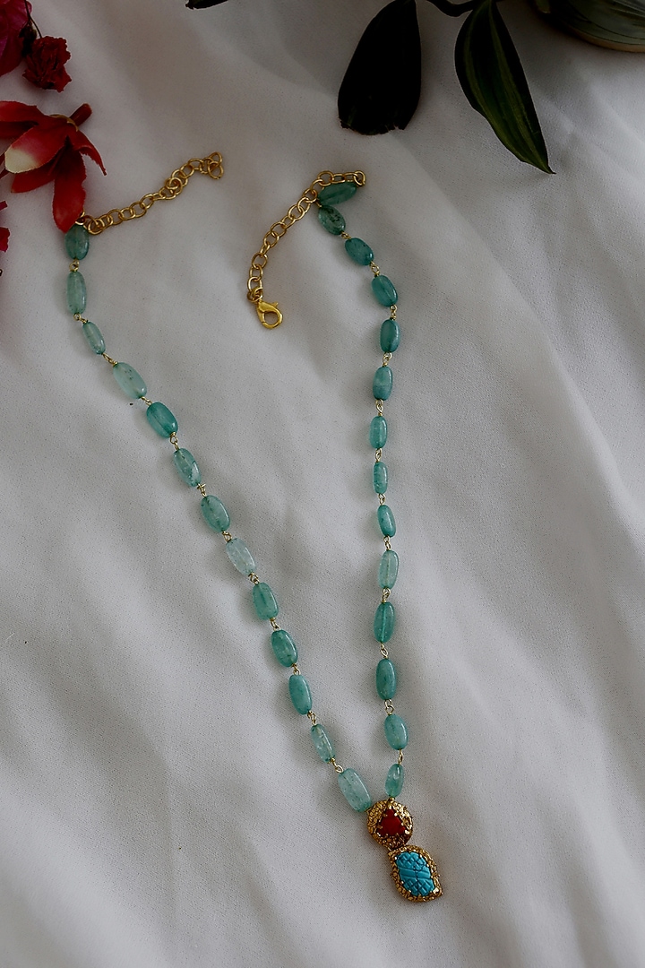 Gold Plated Turquoise Natural Stone Necklace by Do Taara at Pernia's Pop Up Shop