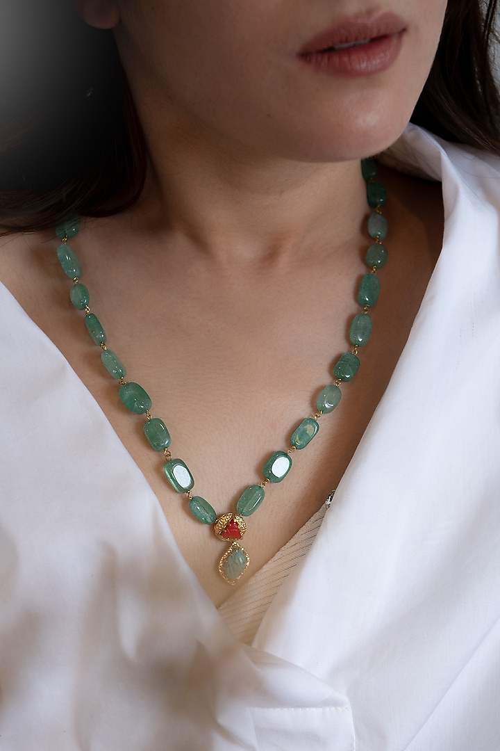 Gold Plated Turquoise Natural Stone Necklace by Do Taara at Pernia's Pop Up Shop