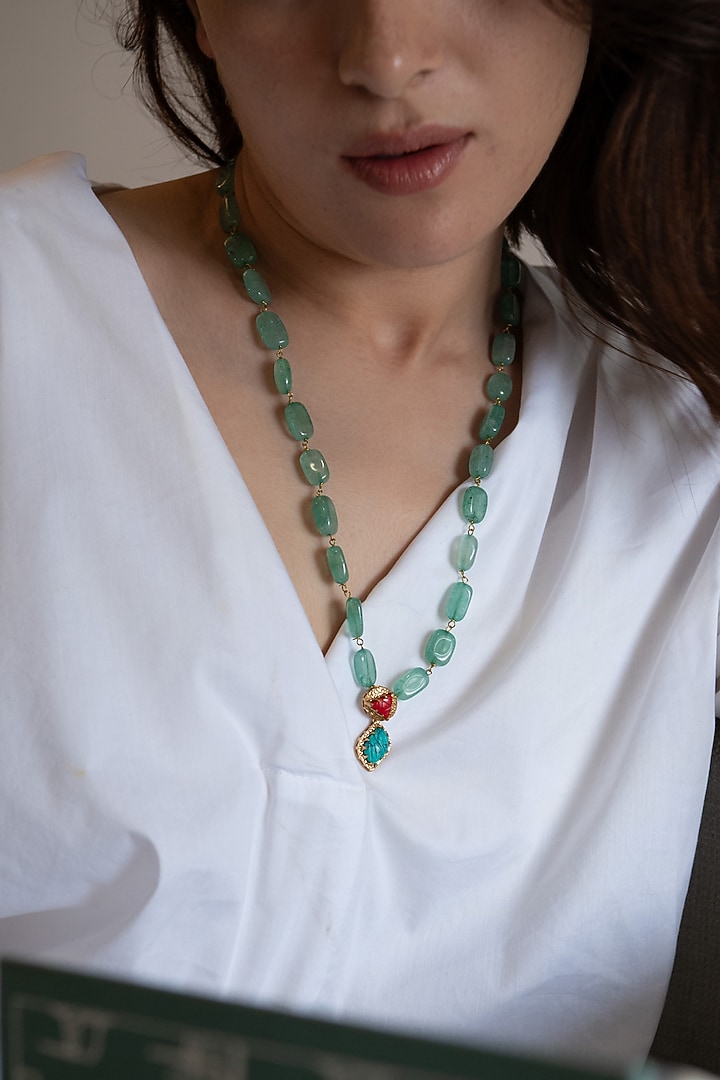 Gold Plated Turquoise Natural Stone Necklace by Do Taara at Pernia's Pop Up Shop