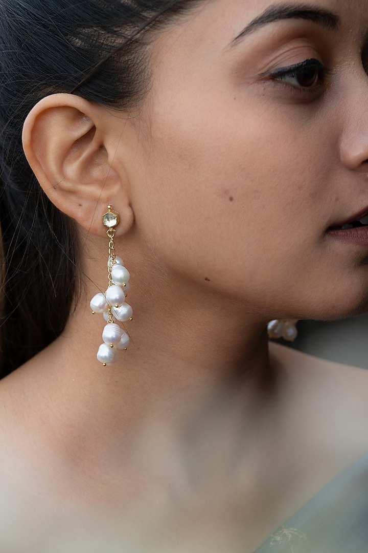 Gold Plated Pearl Dangler Earrings by Do Taara at Pernia's Pop Up Shop