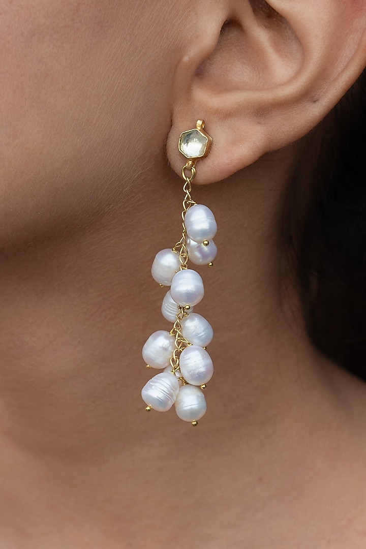 Gold Plated Pearl Dangler Earrings by Do Taara at Pernia's Pop Up Shop
