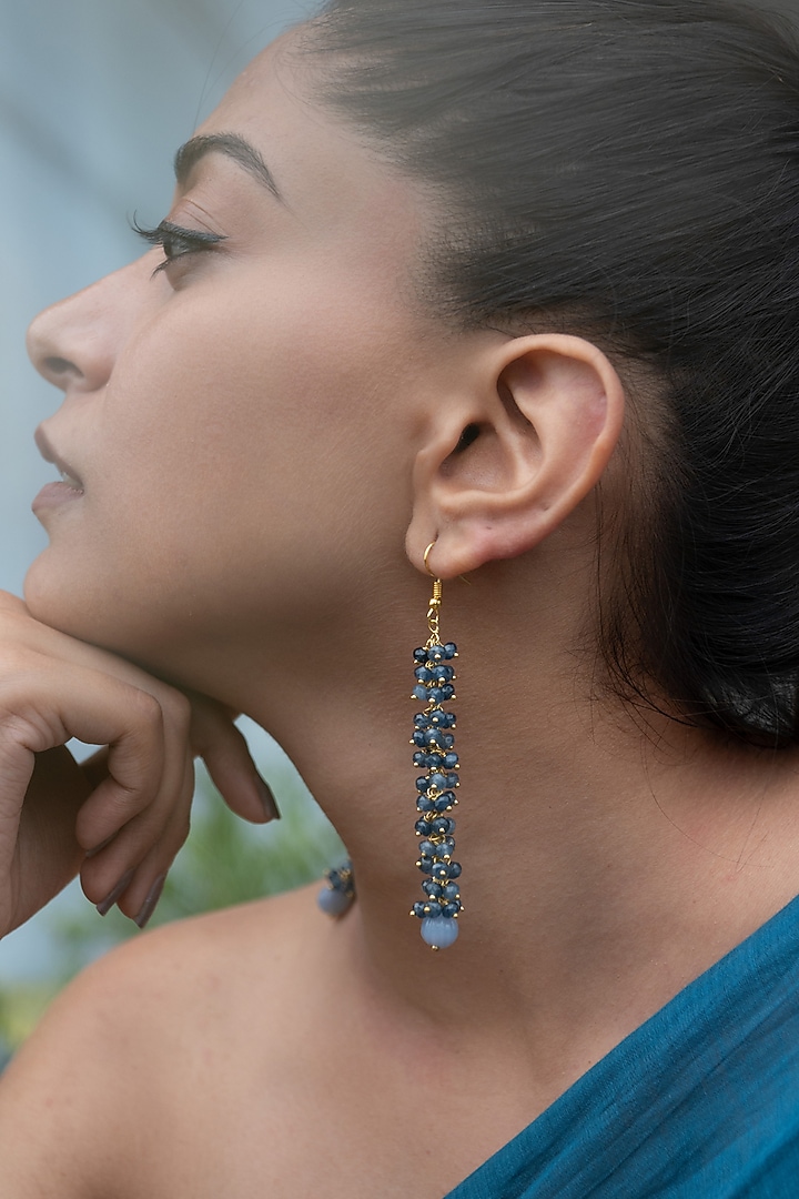 Gold Plated Blue Onyx & Natural Stone Dangler Earrings by Do Taara at Pernia's Pop Up Shop