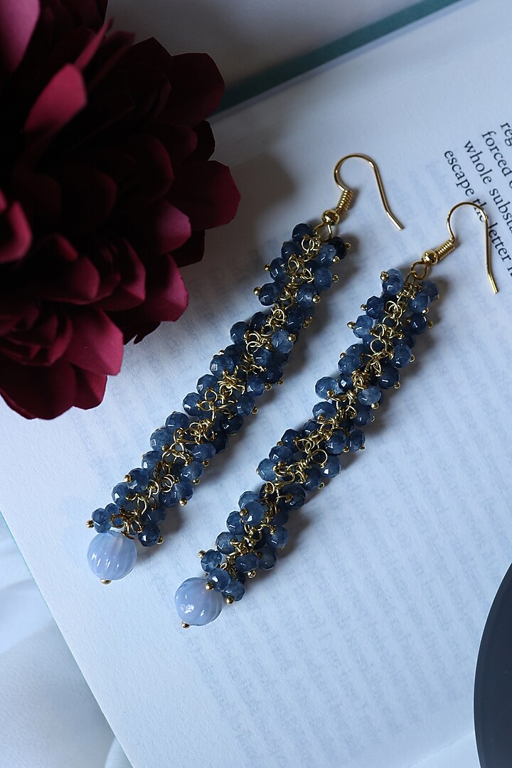 Gold Plated Blue Onyx & Natural Stone Dangler Earrings by Do Taara at Pernia's Pop Up Shop