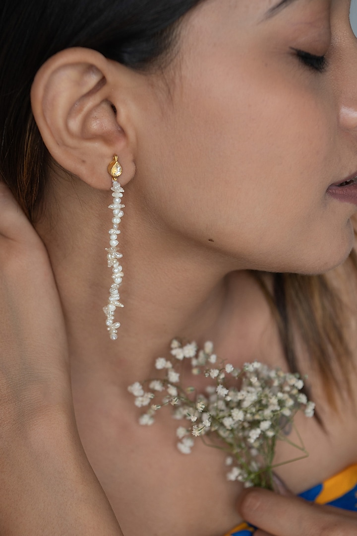 Gold Plated Kundan Polki & Pearl Dangler Earrings by Do Taara at Pernia's Pop Up Shop