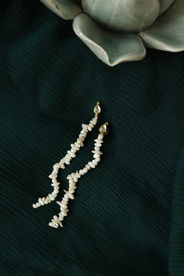Gold Plated Kundan Polki & Pearl Dangler Earrings by Do Taara at Pernia's Pop Up Shop