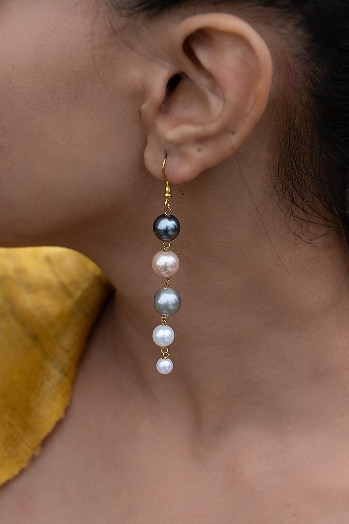 Gold Plated Multi-Colored Pearl Dangler Earrings by Do Taara at Pernia's Pop Up Shop