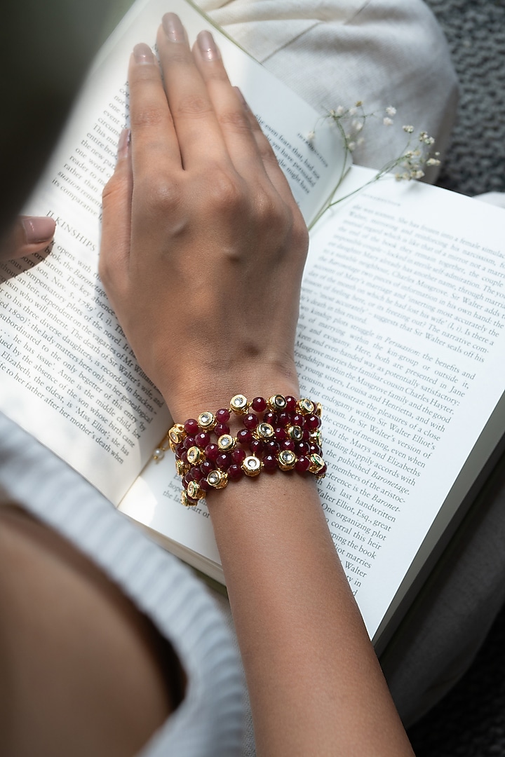 Gold Plated Kundan Polki & Red Onyx Bracelet by Do Taara at Pernia's Pop Up Shop