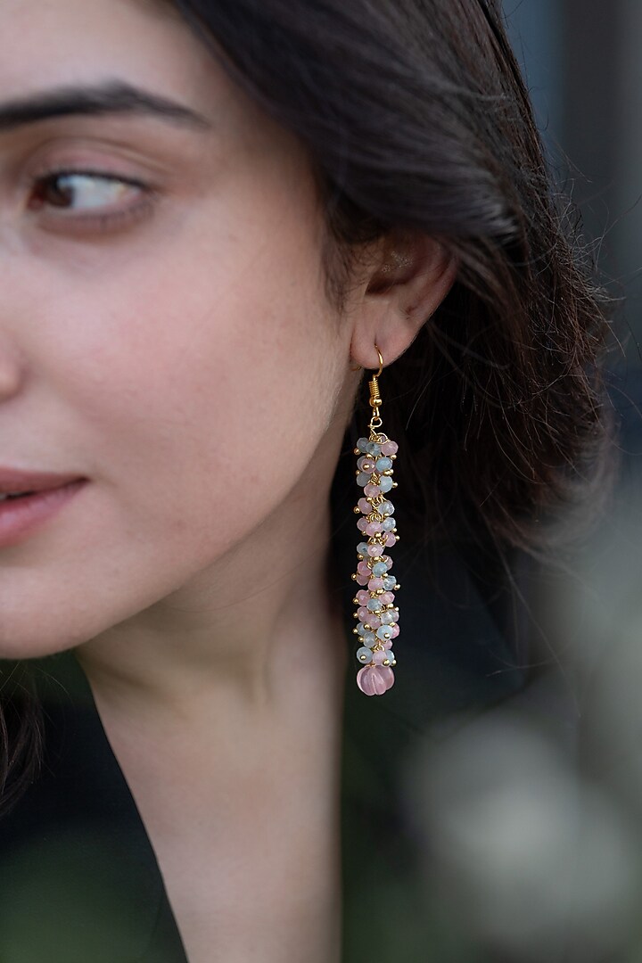 Gold Plated onyx and Agate Stone Dangler Earrings by Do Taara at Pernia's Pop Up Shop