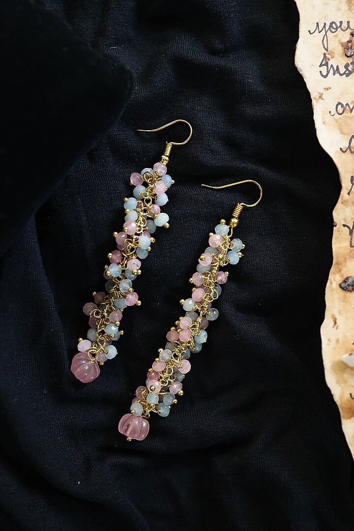 Gold Plated onyx and Agate Stone Dangler Earrings by Do Taara at Pernia's Pop Up Shop