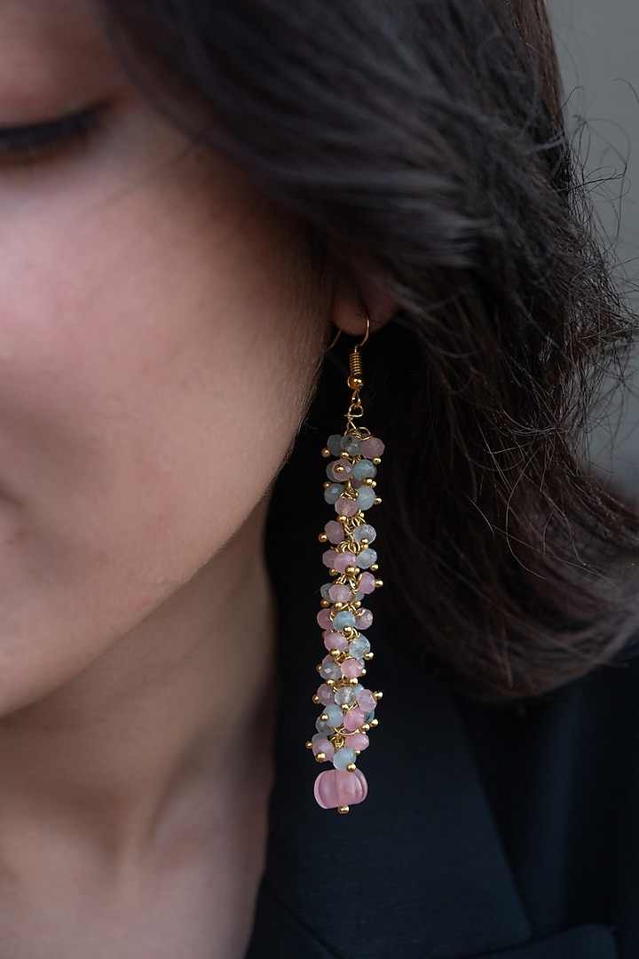 Gold Plated onyx and Agate Stone Dangler Earrings by Do Taara at Pernia's Pop Up Shop