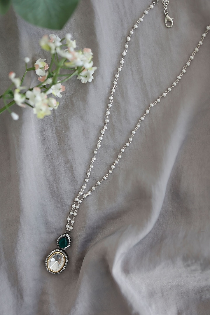 Gold Plated Polki & Pearl Pendant Necklace by Do Taara at Pernia's Pop Up Shop