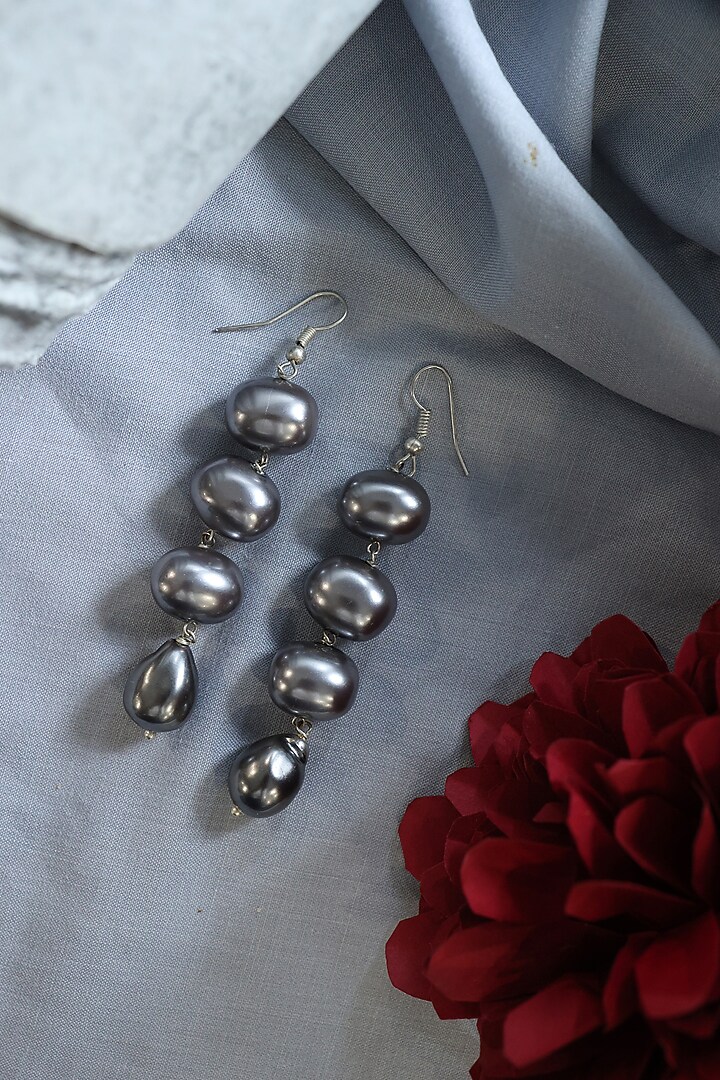 Gold Plated Grey Pearl Dangler Earrings by Do Taara at Pernia's Pop Up Shop