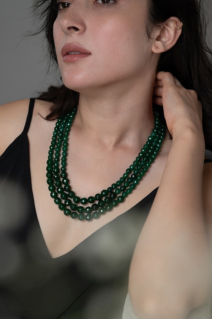 Gold Plated Green Garnet Stone Layered Necklace by Do Taara at Pernia's Pop Up Shop