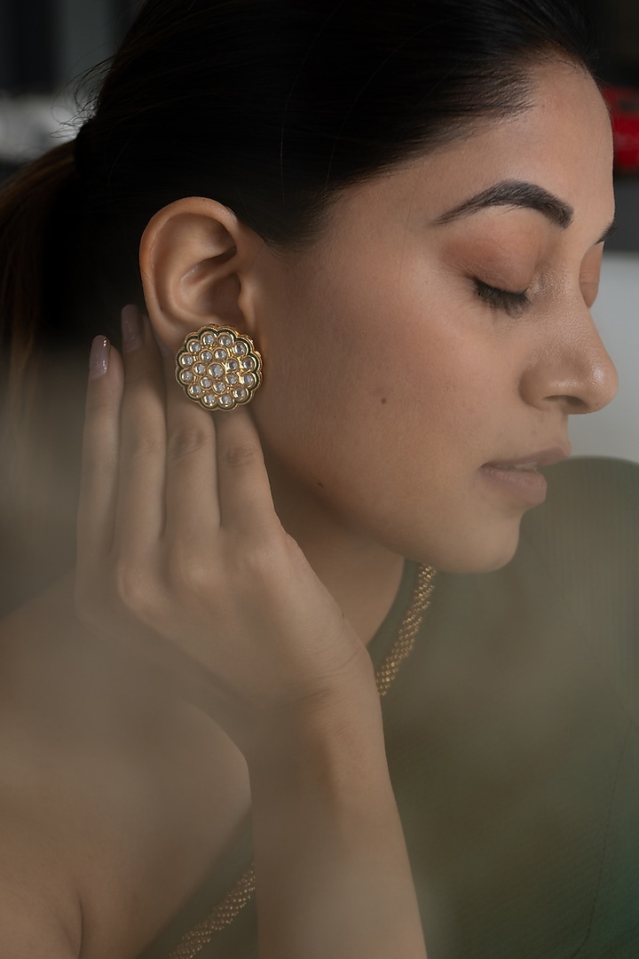 Gold Plated Kundan Stud Earrings by Do Taara at Pernia's Pop Up Shop