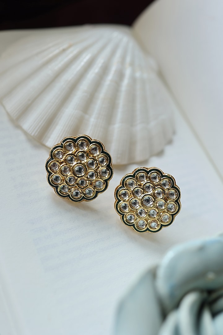 Gold Plated Kundan Stud Earrings by Do Taara at Pernia's Pop Up Shop