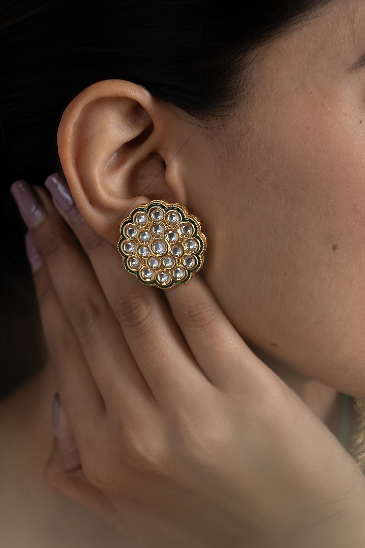 Gold Plated Kundan Stud Earrings by Do Taara at Pernia's Pop Up Shop