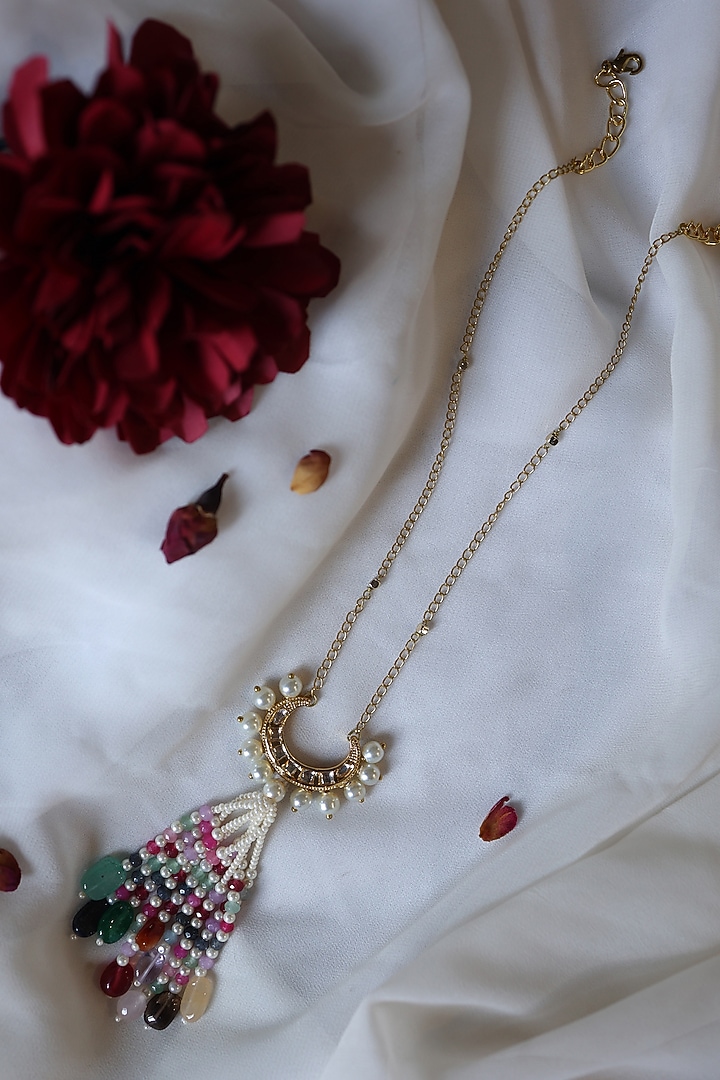 Gold Plated Kundan & Natural Stone Pendant Necklace by Do Taara at Pernia's Pop Up Shop