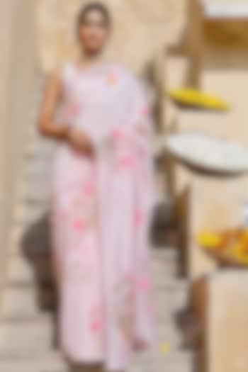 Pink Motif Hand-Painted Festive Saree Set by Pheeta at Pernia's Pop Up Shop