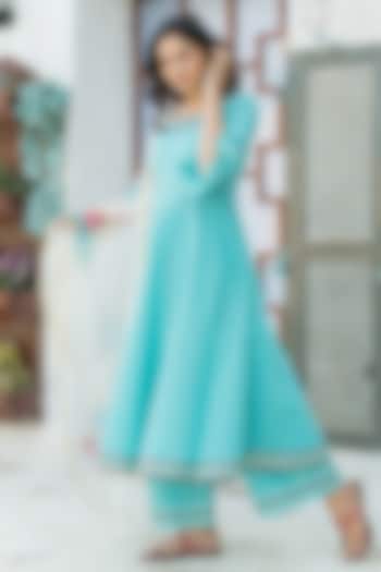Sky Blue Embroidered Kurta Set by Pheeta at Pernia