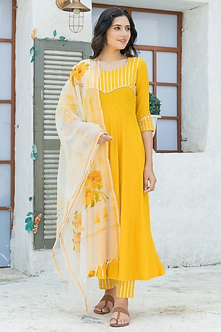 Yellow Embroidered Kurta Set by Pheeta