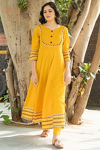 Yellow Gota Embroidered Kurta Set by Pheeta
