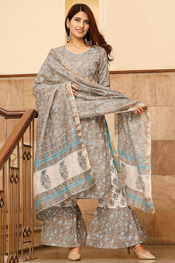 Grey Printed Sharara Set by Pheeta at Pernia's Pop Up Shop