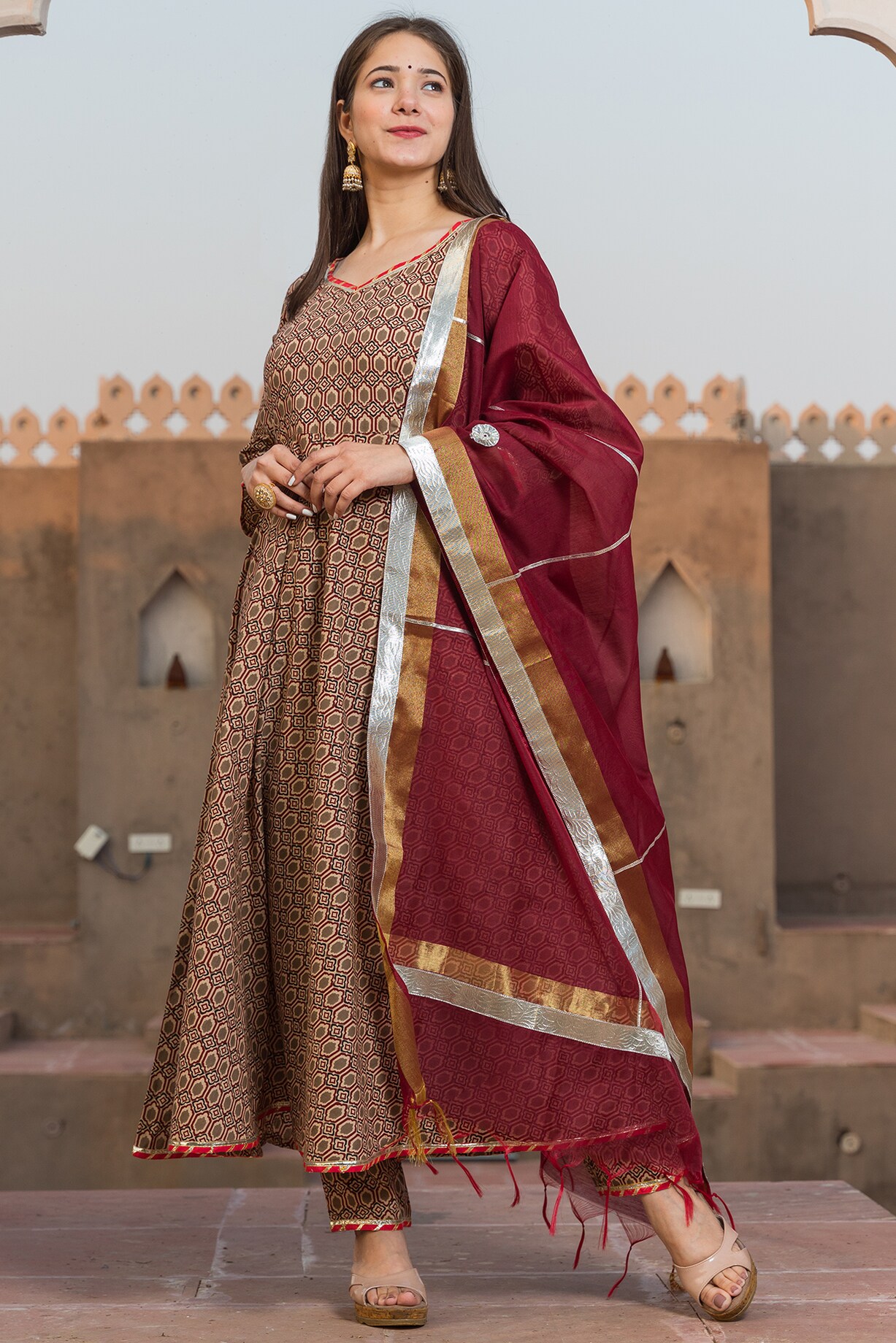 Maroon Anarkali Set