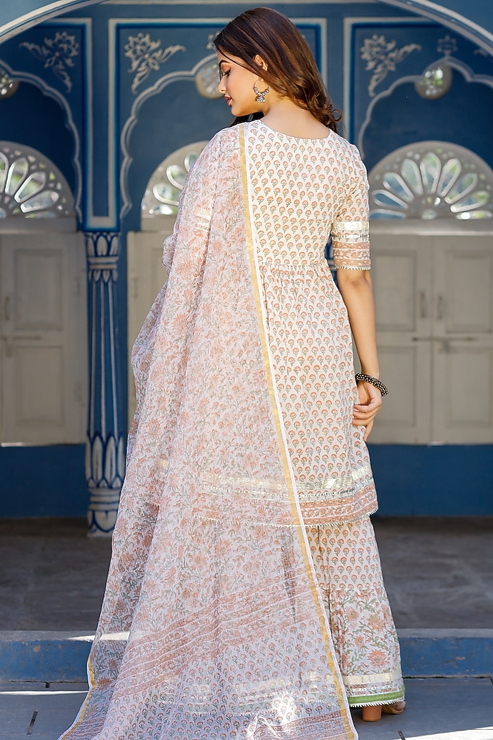 White Motif Block Printed Sharara Set by Pheeta at Pernia's Pop Up Shop