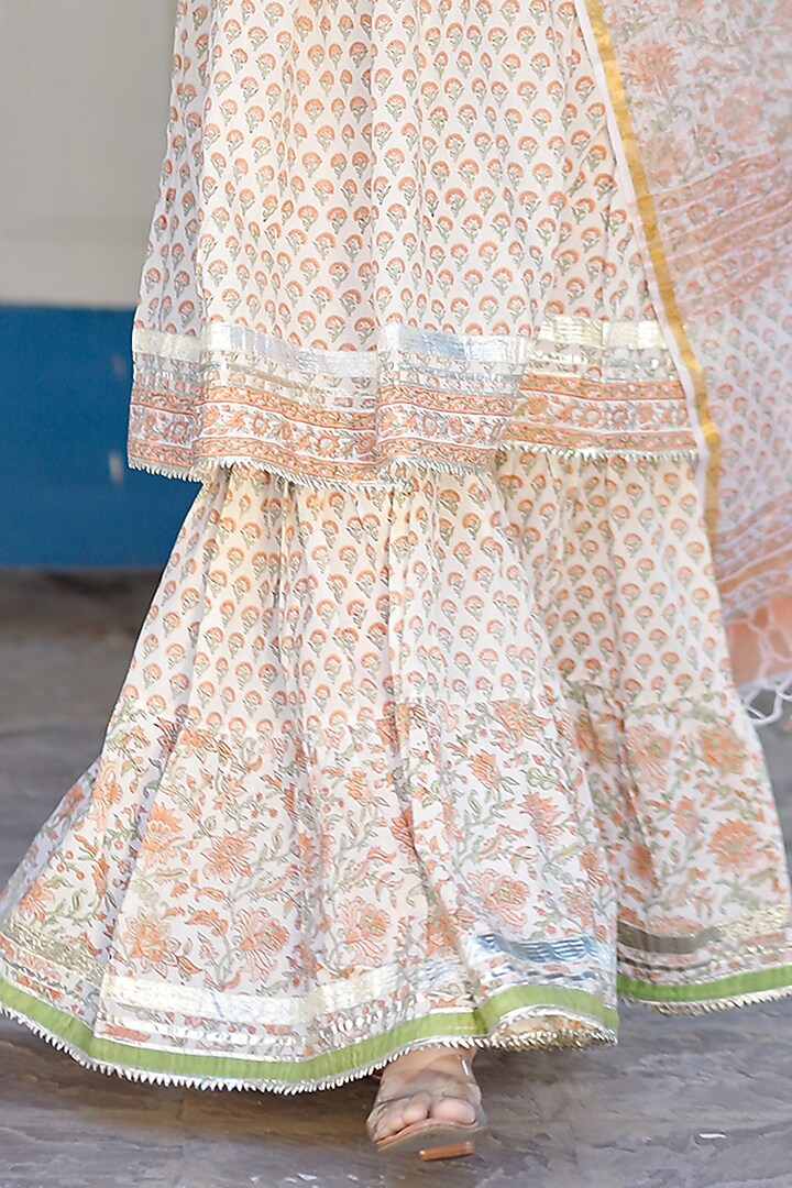 White Motif Block Printed Sharara Set by Pheeta at Pernia's Pop Up Shop