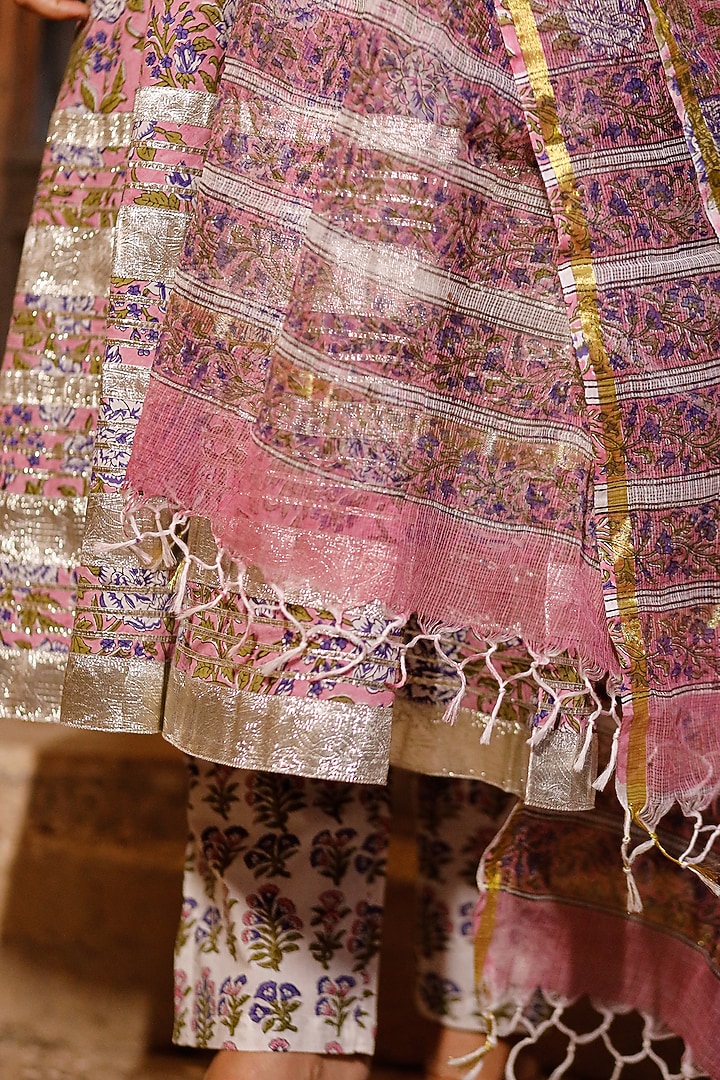 Pink-Purple Block Printed Anarkali Set by Pheeta at Pernia's Pop Up Shop