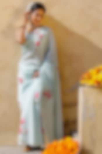 Sea Green Hand-Painted Festive Saree Set by Pheeta at Pernia's Pop Up Shop