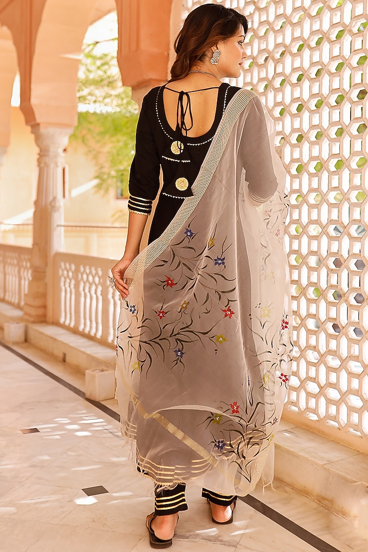 Solid Black Embellished Anarkali Set by Pheeta at Pernia's Pop Up Shop